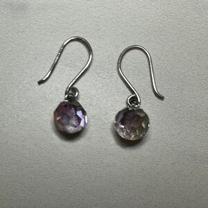 Faceted‎ Iridescent Crystal Drop Earrings Sterling Silver Dangle Hook 925